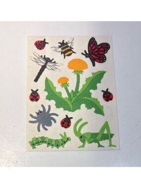 Vintage Sandylion Nature Insect Butterfly Bee Dandelion Fuzzy Stickers Sheet